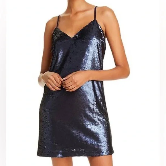 Aqua Dresses Aqua Sequined Slip Dress In Navy Blue Medium